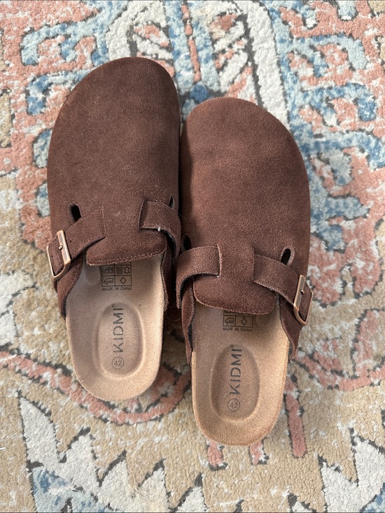 Kidmi Shoes - Brown Suede Slip-On Mules with Adjustable Buckle